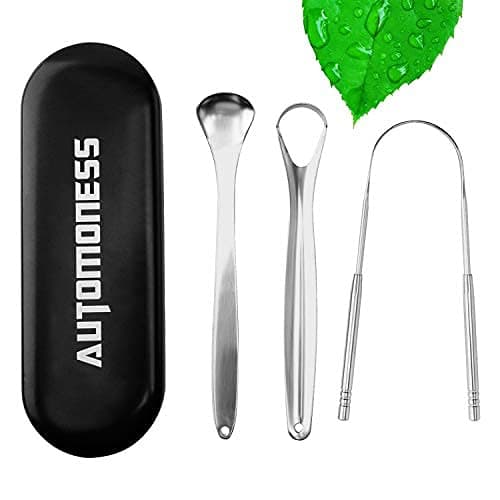 Tongue Scraper (3 Pack), Automoness Stainless Steel Metal Tongue Scraper Cleaners with Travel Handy Case for Healthy Oral Care, Help Fight Bad Breath, 100% BPA Free Metal Tongue Scrapers for Adults