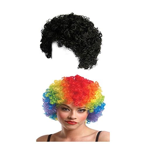 Black Curly MALINGA Wig + IPL Wig,Curly Afro Wig (Malinga,Multicolour) Colour Party Clown Funky Disco Mens Ladies 70S Fancy Dress (Unisex) (DJ Products)