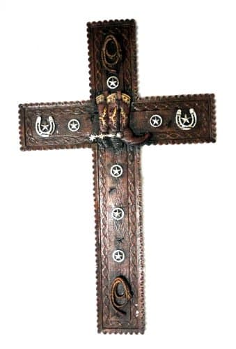 AAW Ceramic Cross Decorated with Boots, Horse-Shoe, Rope and Stars