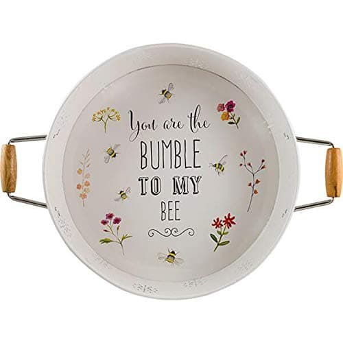 English Tableware Co. Bee Happy Round Enamel Steel Deep Serving Tray with Wooden Handles