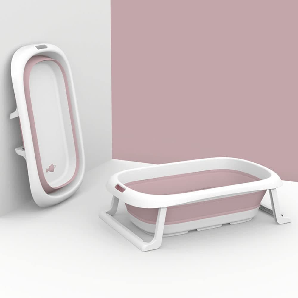 Baby Bathtub, Portable Infant Toddler Bathing Tub Non Slip Travel Bathtub Mini Air Swimming Pool Kids Thick Foldable Shower Basin (Pink & White)