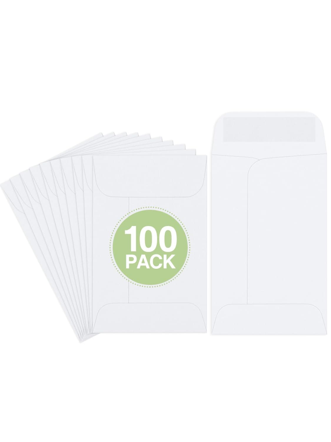 #1 Coin Envelopes Eupako 100 PCS 2.25x 3.5" White Small Parts Envelope with Gummed Flap Kraft Seed Envelopes for Garden, Home and Office