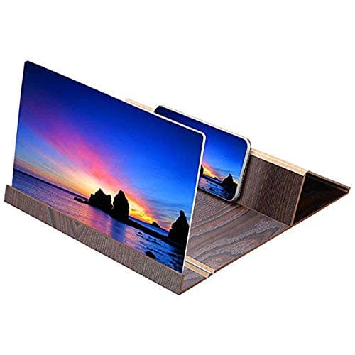 12" Smartphone Screen Magnifier Wooden 3D Mobile Phone Enlarger Screen Movie Video Screen Stereoscopic Amplifier Bracket Desktop Foldable Stand Holder for iPhone Smartphone,Brown