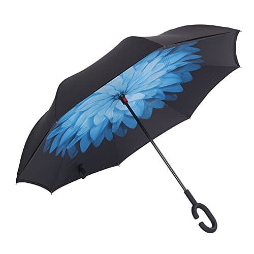 Aweoods Double Layer Inverted Umbrella Cars Reversible Umbrella (Blue Daisy)