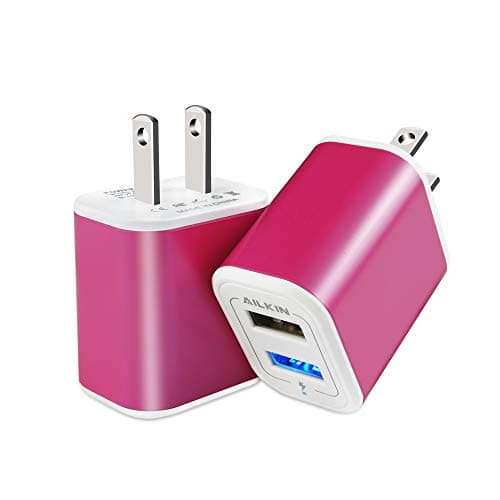 USB Charger Adapter, Wall Charger, Ailkin 2.1A/2Pack Dual Port Fast Charging Cube Power Charge Plug Replacement for Phone X/8/7 Plus, Samsung Note9/S9/S8/S7, Kindle Fire and More- Rose