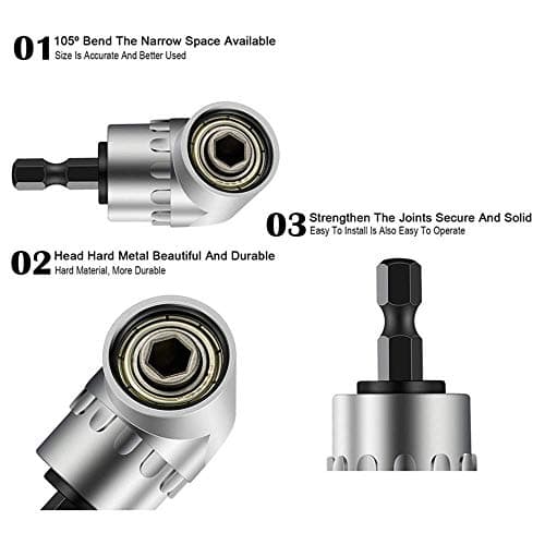 Impact Grade Driver Sockets Adapter Extension Set Drill Bit+Right Angle Drill,3Pcs 1/4 3/8 1/2" Universal Socket Adapter Set,105 Degree Right Angle Screwdriver set Drill Hex Bit Socket Adapter