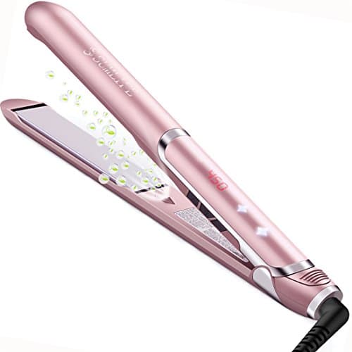 SUMLIFE Professional Ceramic Flat Iron Hair Straightener Tourmaline Ion with Digital Adjustable Temperature Dual Voltage for Travel, 1 Inch, Rose Pink