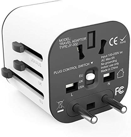 Travel Adapter Worldwide All in One Universal Travel Adaptor Wall AC Power Plug Adapter Wall Charger with Dual USB Charging Ports for USA EU UK AUS(White)