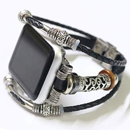 Secbolt Leather Bands Compatible Apple Watch Band Series 4 44mm, Series 3/2/1 42mm, Double Twist Handmade Vintage Natural Leather Bracelet Replacement Bracelet Straps Women