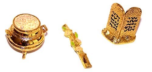 Ark of The Covenant Replica - Aaron Rod, Manna Vessel & Tablets, Brass, 2 Inches