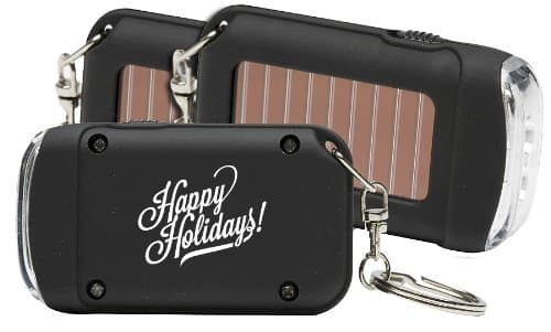 "Happy Holidays" Brilliant 2 LED Solar Powered Keychain Light 3 Pack