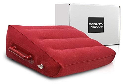 Wedge Shape Inflatable Pillow Portable Pack Sack with Handles Compressible Travel Pillow for Camping, Backpacking, Office, Road Trips, Home, Red