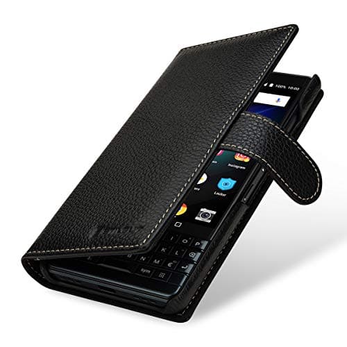 StilGut Case Compatible with BlackBerry Key 2 LE Wallet Leather Flip Cover with Card Slots, Black