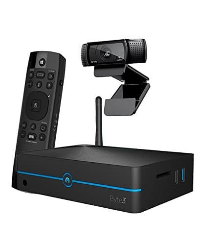 Azulle 4GB/32GB Byte3 Fanless Windows 10 Pro Mini PC, Lynk Multifunctional Remote Control & Logitech Webcam C920 (Bundle)