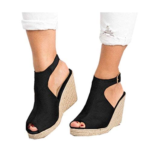 Cenglings Wedges Sandals,Women's Fish Mouth Espadrilles Slingback Platform Sandals High Heel Ankle Strap Beach Shoes