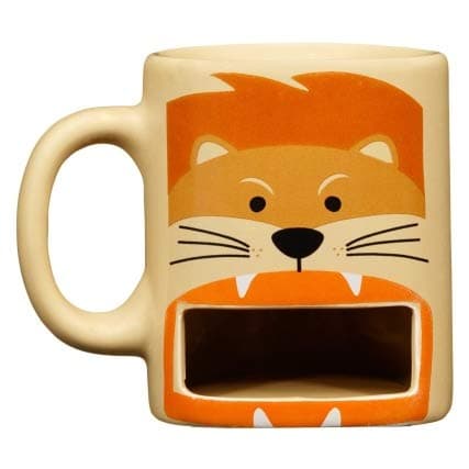 Lion Biscuit Mug - Mug with biscuit holder Novelty Mug with Biscuit storage - Cup and Biscuit pocket Great Gift Idea