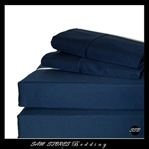 Black friday and Cyber Monday Deals-Luxurious Collection 4 Piece Attached with Fitted Sheet Waterbed Sheet Set 1500 Thread Count Super Single 100% Egyptian Quality Navy Blue Solid by Sam Stores