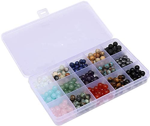 Gemstone Beads 8mm Round 15 Color Assorted Box Set Onyx Amazonite Lapis Lava Crystal Energy Stone Healing Power Loose Beads for Jewelry Making