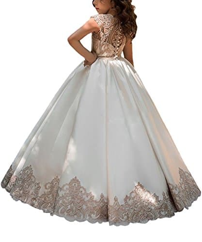 Hengyud Lovely Girls Pageant Dresses First Communion 7-16 Lace Princess Flower Girls Ball Gowns 122