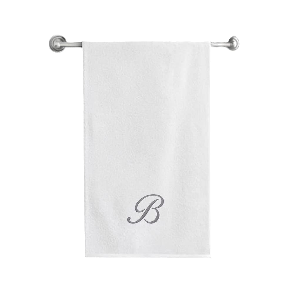BYFT Embroidered For You (White) Luxury Monogrammed Bath Towel (70 x 140 Cm -Set of 1) 100% Cotton, Highly Absorbent and Quick dry, Classic Hotel and Spa Quality Bath Linen -600 Gsm (Silver Letter B)
