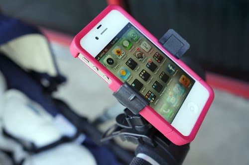 Ehoya Worldwide "ABBY C1" Baby / Infant Stroller Strap-Tight Smartphone Mount for Apple iPhone 6 5s 5 5c 4 4s with Camera / Video View adjustment holder (Perfect for Picture & Video Taking of your Little One)Easy install to Bugaboo Contours Graco Britax Chicco The First Years Jeep Strollers with cross handle bar