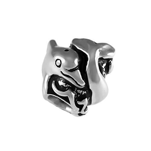 Adorable Dolphin and Wave Handmade Sterling Silver Large Hole Charm Bead
