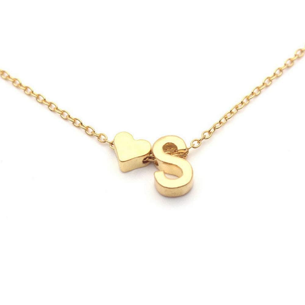 Saengthong 26 Letters Women Tiny Love Heart Collier Choker Necklace Pendant Lovers Gifts (N)