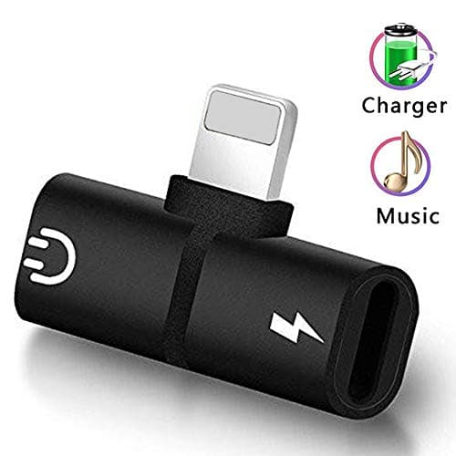 for iPhone Adapter, Charge and Headphone Dongle for iPhone 6/7/8/10/X/6 Plus/7 Plus/8 Plus/XS/XS MAX/XR Headset Jack Splitter Adapter Earphone Connector Convertor 2 in 1 Car Accessories Cables, Black