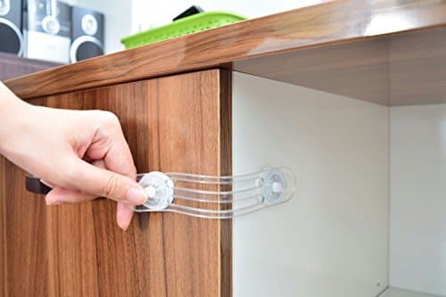 Cabinet Locks & Drawer Safety Latches by The Hamptons Baby | Use for Baby-proofing your cabinets, drawers, refrigerator or dishwasher | Adhesive installation, Tools Not Required | 4 Large clear straps