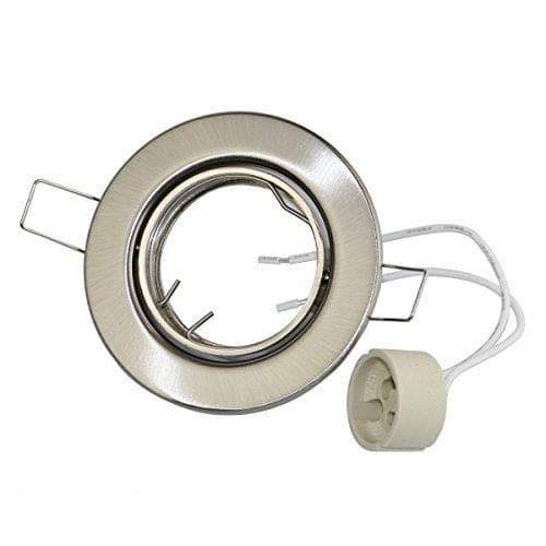 Vbled® Recessed Downlight/mounting frame for Halogen and LED Spot Lights (Includes GU10 Fitting (Bulbs Not Included Diameter 68 mm Hole Size – Lace System (Can Be Pivoted) Recessed Frame for 230 V or 12 V (Round Iron Brushed) Modern Einzeln [Energy Class A+]