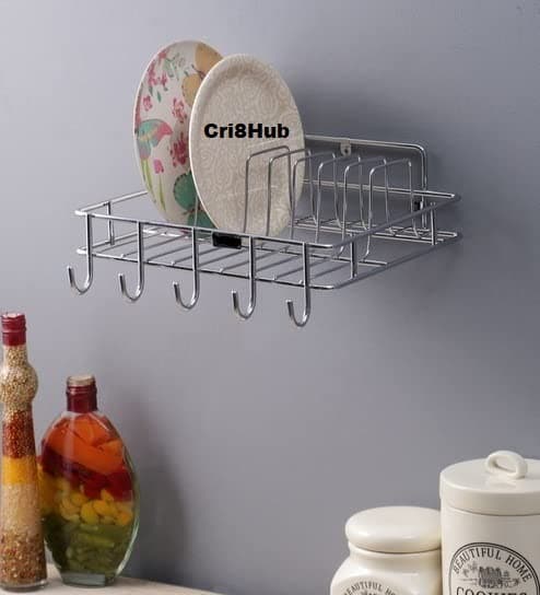 Cri8Hub Heavy Wall Hanging Stainless Steel Cup & Saucer Holder, Plate Organizer Space Kitchen Saving Rack Utensil Kitchen Rack (Steel)