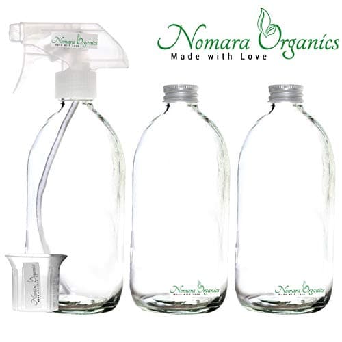 Nomara Organics Clear Glass Spray Bottles 3 x 500ml with fine Spray, Empty, BPA-Free, Reusable, for Cleaning products, Kitchen, Bathroom, Plants