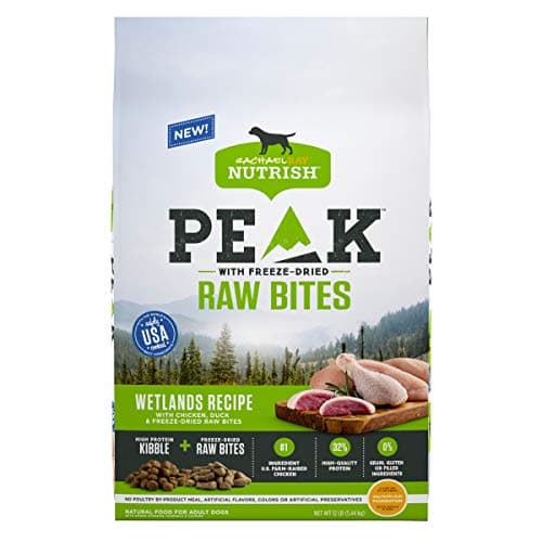 Rachael Ray Nutrish PEAK Natural Dry Dog Food with Freeze Dried Raw Bites, Wetlands Recipe with Chicken & Duck, 12 Pounds, Grain Free
