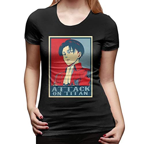 Touhou Anime Attack On Titan Levi Women's Short Sleeve T Shirt Top Black