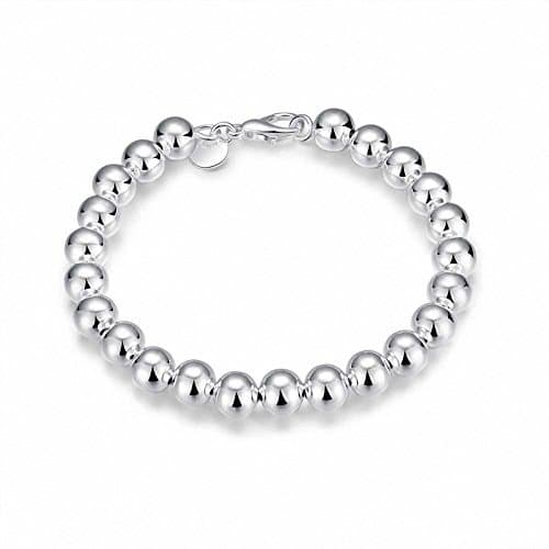 Jwoolw Womens 925 Sterling Silver Plated Round Beads Bracelet Wrist Bangle,8MM (Style 1)