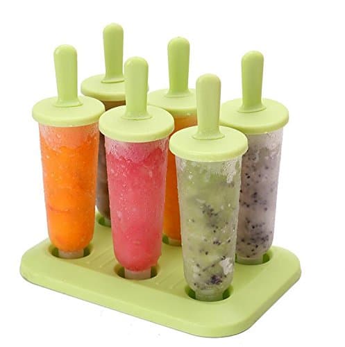 Keysui 6-Cell Round Shaped Reusable DIY Ice Cream Pop Molds Ice Lolly Makers with Base (Green)