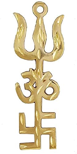 Pam Herbals Indian Traditional Trishul Om Swastika Yantra Spiritual Metal 6" Wall Hanging Showpiece Ornament/Hindu Religious Trisakthi Vastu Pooja Item Collectible - Home Decor Gift