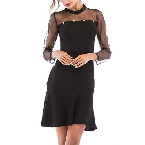 Oyza9pe Women's Sheer Mesh Bodycon Stretch Cocktail Party Dress Black M