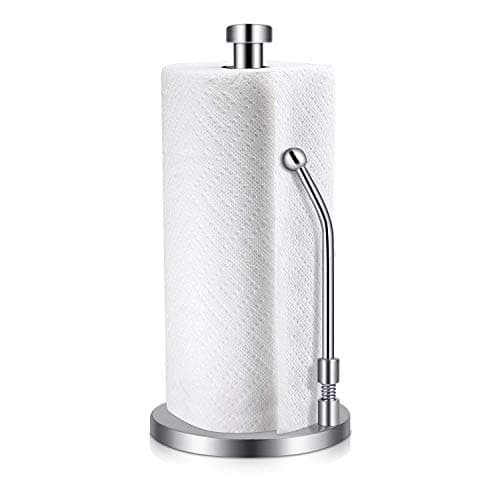 moopok Upscale Paper Towel Holder, Stainless Steel Standing Tissue Holder, One-Handed Tear, Perfect Modern Design for Kitchen, Keeps Kitchens Countertop Tidy