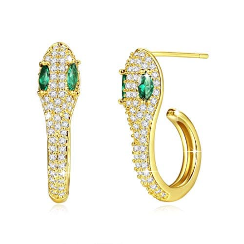 Women Statement Snake Stud Earrings Gold Plated Cubic Zirconia Fashion Fine Jewelry Accessories 1 Pair- VE3 Gold