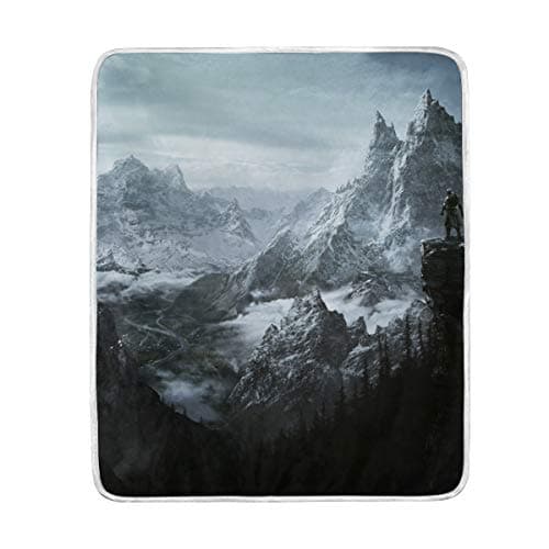 Skyrim Mountain Throw Blanket Soft Warm Cozy Bed Couch Lightweight Polyester Microfiber Size 50" W x 60" L for Kids Women Boy