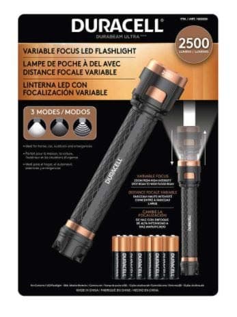 Duracell 2500 Lumens Variable Focus LED Flashlight w/AA Batteries