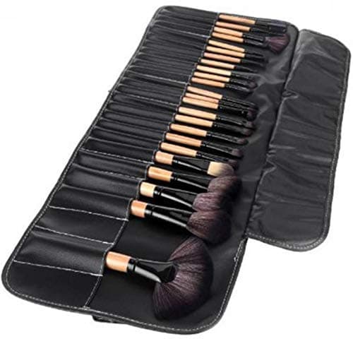 Soft Bristle Makeup Brush Set With Pu Leather Case - Black, 24 Pieces, 24 In 1 Makeup Brush Black