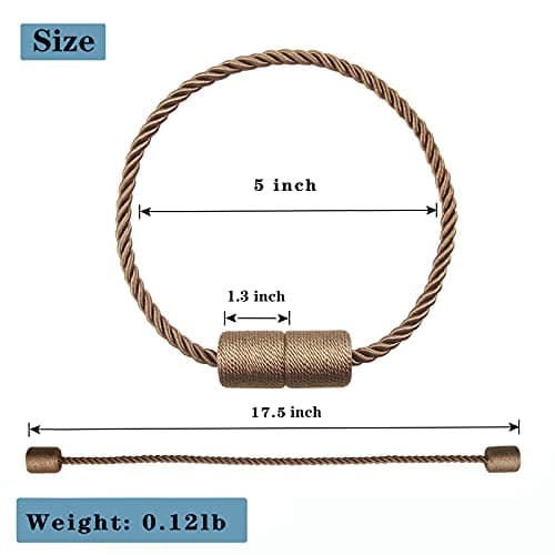 6 Pack Khaki Strong Magnetic Curtain Tiebacks Outdoor Elegant Decorative Tie Backs Modern Rope Tiebacks for Drapes Window Curtain Holdbacks for Draperies