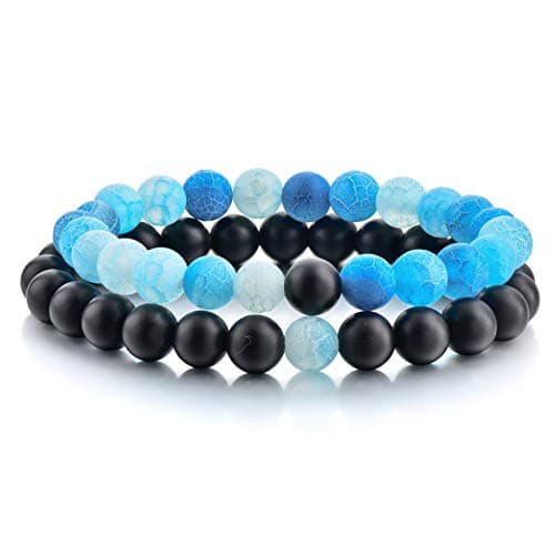 Couples Bracelets,Natural Stone Bead Bracelets-8mm Healing Balancing Beads Men Women Long Distance Bracelets for Him Her…