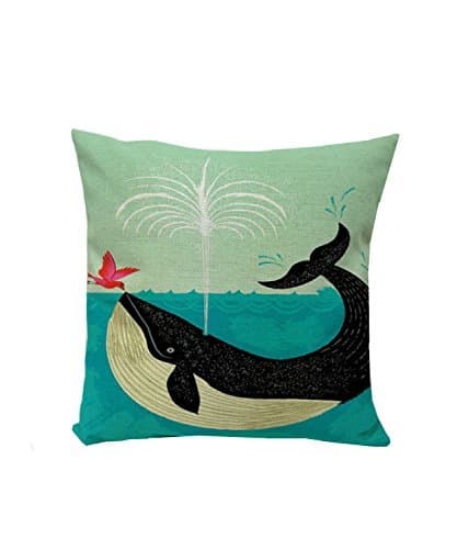 NAVIBULE Animal Whale and Bird Kiss Pattern Polyester Linen Decorative Throw Pillow Case Cushion Cover for Couch Home Car Square 18 x 18Inch