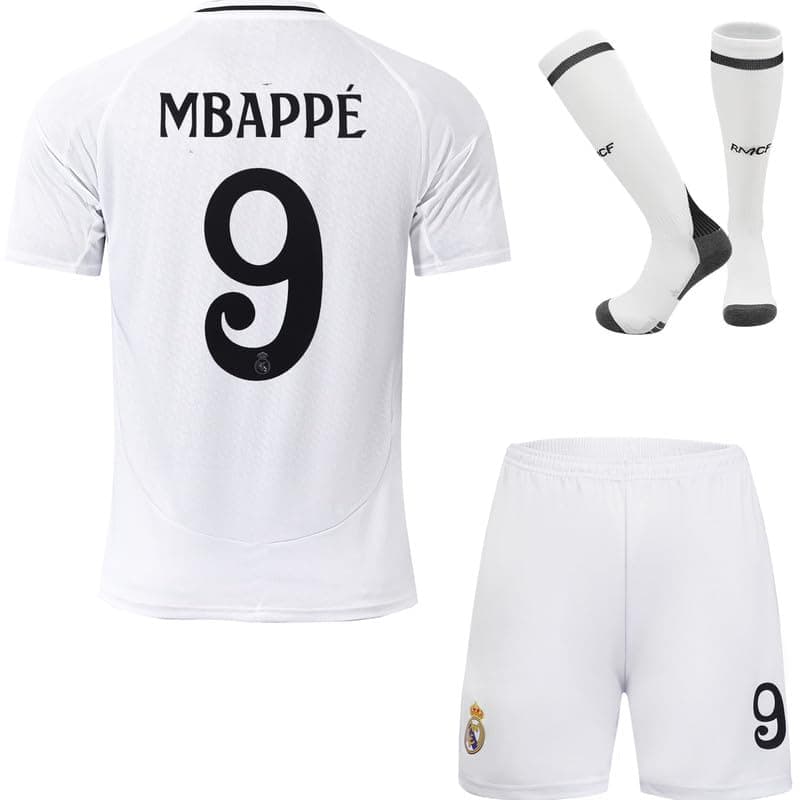 2024/2025 R. Madrid Mbappe #9 Home Football Soccer Jersey/Shorts Socks Gift Set Youth Sizes