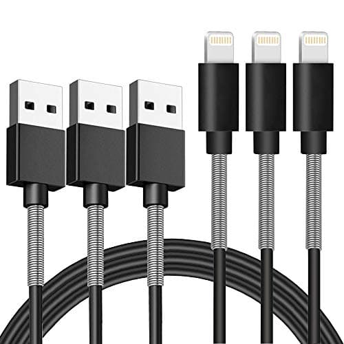 APFEN MFi Certified Metal Spring Lightning Cable (Black, 10FT)