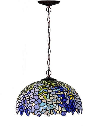 MAGCOLOR Chandeliers, Tiffany Style Stained Glass Purple Wisteria Hanging Lamp with Handmade Lampshade, Suitable for Decorating Room (16in)