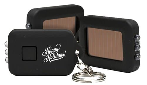 "Happy Holidays" Brilliant 3 LED Solar Powered Keychain Light 3 Pack